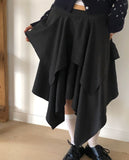 Viewi Suede Double Layered Flare Midi Skirt