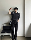 Millet Button Collar Short Sleeve Knit