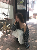 [MADE] Riche Over Boxy Check Long Sleeve Wrinkle Shirt