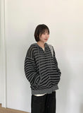 [unisex] Endel Stripe Net Hood Zip-up