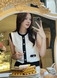 Mardi Color Matching Boucle Knit Sleeveless Banding Shorts Set