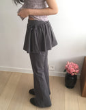 [Fake Layered] Cutin Ribbon Skirt Leggings Pile Skirt Pants