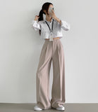 Hidden Banding Pin Tuck Long Wide Span Slacks Pants