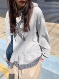 Nahin Check Patch Frill Hood Long Sleeve Tee