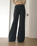 [Belt set] Syoti low rise cut pocket wide bootcut cotton pants