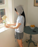 Polat Dot Pintuck Collar Short Sleeve T-Shirt