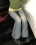 Shiroon Stud Cut Bootcut Washed Denim Pants