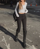 Slim Silhouette Basic U-neck Long-sleeved