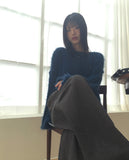 Aque Boatneck Off Shoulder Ribbed Angora Knit