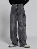 Neutral minimal cargo denim pants