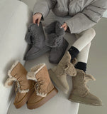 Suede Platform Sole Middle Walker Folding Sheepskin Boots