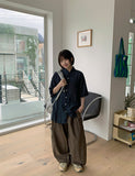 Syuing pin tuck banding wide linen pants