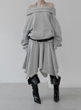 Folding Unbalanced Flare Midi Skirt