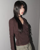 [Muffler set] Hicker tie strap muffler wrap button long sleeve T-shirt