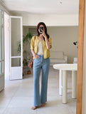 [Sleeveless  + Jacket set] Shuri Stripe Sleeveless Knit Linen Blouson Zip Up Jacket