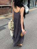 Ume Check Tiered Long Sleeveless Bustier One Piece (Adjustable Straps)