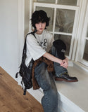 Late Back Leather Pocket Denim Pants