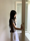 Picto Layered Shoulder Slit Short Sleeve T-Shirt