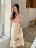 Romance Heart Neck Short Sleeve Puff T-Shirt