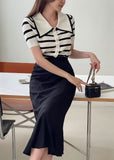 Wish Collar Stripe Color Matching Knit