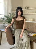 Kundi back slit strap boucle short sleeve knit