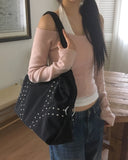 Philan Nylon Stud Big Shoulder Bag