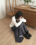 Yubo Vintage Check Ribbon Strap Tiered Long Skirt