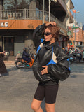 Chamber Color Matching Balloon Leather Jacket