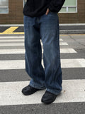 Blank wide wrinkle washing denim pants