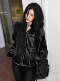Vintage Noir Leather Zip-up