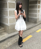 Az Punching Lace Ribbon Sleeveless Bustier Mini One Piece