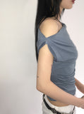 Charba Shirring Unbalanced One Shoulder Sleeveless T-shirt