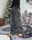 Loose diagonal cargo denim pants