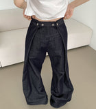 Raw back point button roll-up mega wide fit denim pants