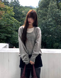 Mishu Color Matching Layered Loose Fit Long Sleeve Knit