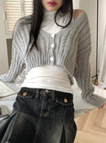 Finger Cable Dip V-neck Cropped Cardigan