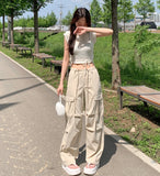 Big Pocket Cargo String Waist Adjustable Balloon Rustling Banding Pants