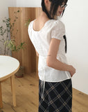 Laen ribbon puff short sleeve blouse