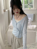 Deepu linen two-way V-neck cropped long sleeve cardigan