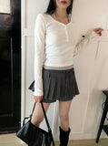 Garb Snap Button U-neck Long Sleeve T-shirt