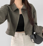 Suede Collar Crop Jacket
