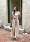 Hazel Wrinkle Short Sleeve T-Blouse Banding Wide Pants Set