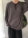 [Unisex] Kitby Striped Henley Neck Long Sleeve Tee
