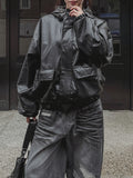Binsi Pocket Overfit Hood Leather Jumper