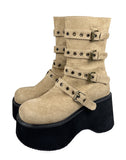 Buckle Platform Sole Suede Boots