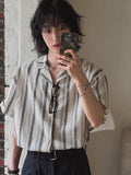 eddieroll pleated striped half shirt