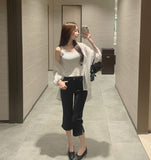 Lace Sleeveless Wrinkle Loose Fit Shirt Scrunchie Three-Piece Set