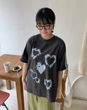 [unisex] Byuki Track Heart Printing Short Sleeve Tee