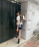 Jenny Round Collar Pin Tuck Lace Puff Short Sleeve Blouse
