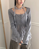 [Cardigan + Sleeveless + Scarf SET] Tevin Check Cardigan Set